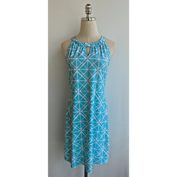 Jude Connally Lisa Halter Dress Womens S Small Keyhole Turquoise White - Picture 1 of 8